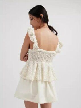 Kimchi Blue Bea Cream Crochet Knit Peplum Tank Top Size Medium